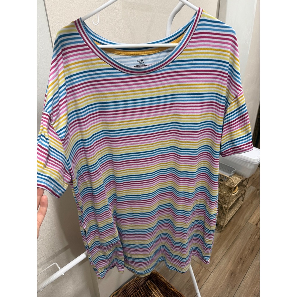 Secret Treasures Womens Striped Nightgown Short Sleeve Sleep Shirt L/XL Rainbow
